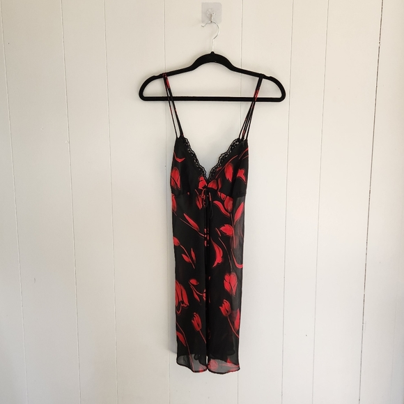 Vintage Other - Vintage 90s Floral Slip Dress Mini Nightgown Lingerie 1990s Boudoir Sexy Red